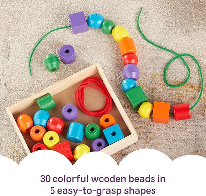 Melissa & Doug Primary Lacing Beads - Educational Toy with 30 Wooden Beads and 2 Laces for Toddlers, Fine Motor Skills Lacing Toys for Toddlers and Kids Ages 3+