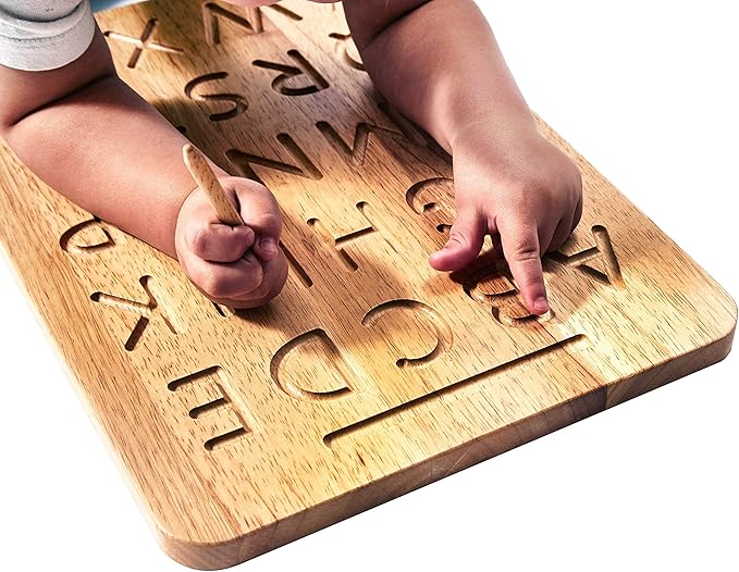Montessori & Me Wood Alphabet Tracing Board Montessori Letters - Wooden Large Print Letters for Toddler to Preschool - Reversible Uppercase and Lowercase