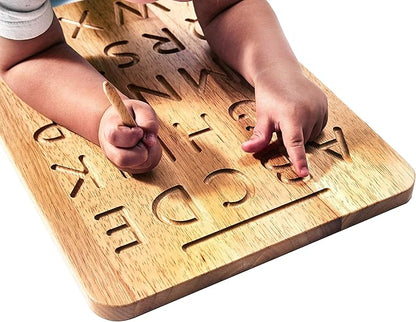 Montessori & Me Wood Alphabet Tracing Board Montessori Letters - Wooden Large Print Letters for Toddler to Preschool - Reversible Uppercase and Lowercase