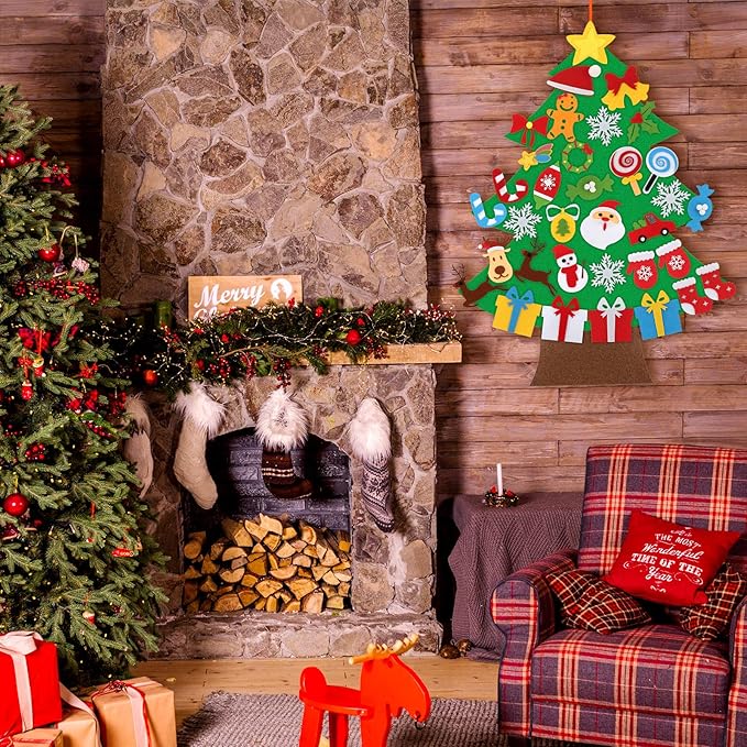 LUTER 35pcs DIY Christmas Ornaments with 3.1ft Felt Christmas Tree Christmas Decorations Wall Hanging Ornaments Felt Craft Kits for Kids, Gifts, Party Supplies