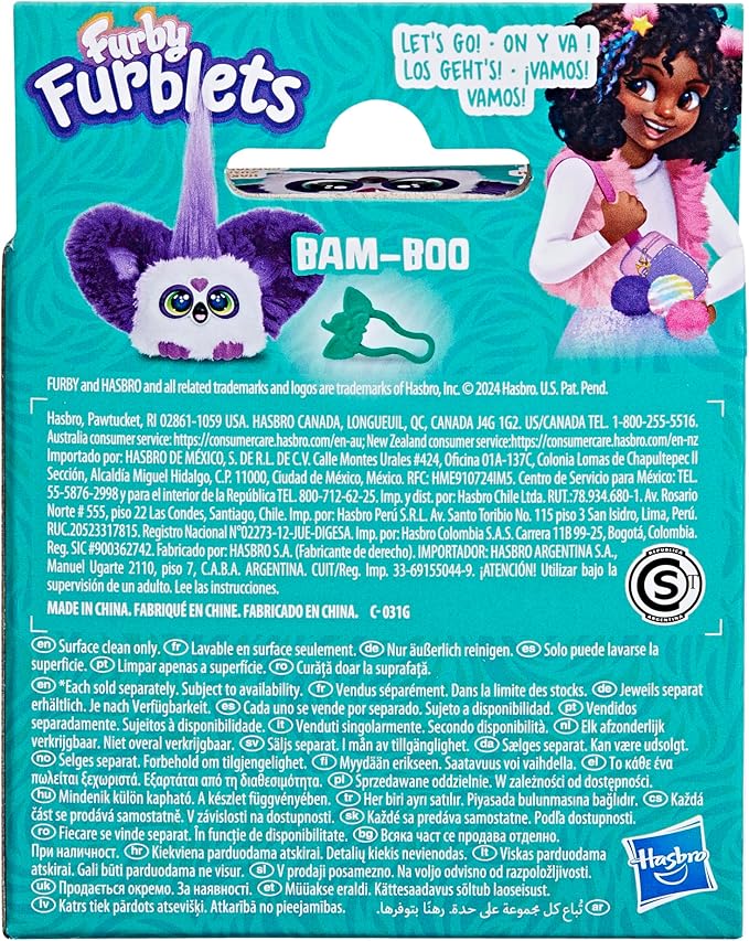 Furby Furblets Bam-Boo Mini Friend, Electronic Plush Toys for Girls & Boys, Panda, Black & White, Speaks Furbish & Plays Music, Series 5, Easter Basket Stuffers, Ages 6+