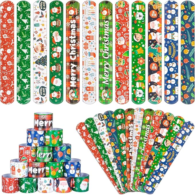 36 Pieces Christmas Slap Bracelets for Kids, 12 Styles Colorful Christmas Slap Wristbands Bulk for Kids Christmas Party Favors Toys Prizes Goodie Bags Fillers