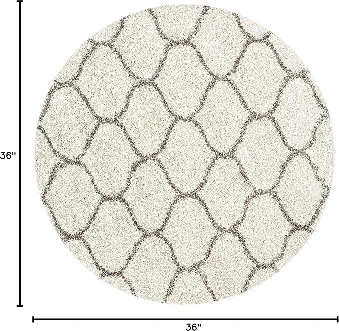 SAFAVIEH Hudson Shag Collection 3' Round Ivory/Grey SGH280A Moroccan Ogee Trellis Non-Shedding Living Room Bedroom Dining Room Entryway Plush 2-inch Thick Area Rug