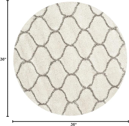 SAFAVIEH Hudson Shag Collection 3' Round Ivory/Grey SGH280A Moroccan Ogee Trellis Non-Shedding Living Room Bedroom Dining Room Entryway Plush 2-inch Thick Area Rug