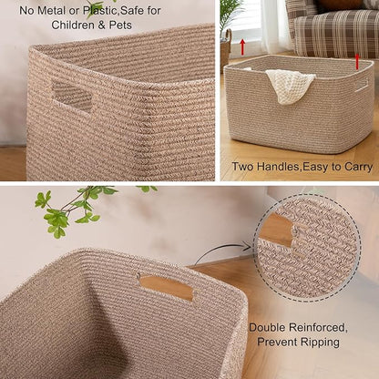 OIAHOMY 118L XXXLarge Cotton Rope Storage Basket, Oversized Blanket Basket, Used for Organizing Dirty Clothes in Living Room, Bedroom, Nursery, Dog Toy Storage Bins, 25" x 17" x 16",Brown variegated