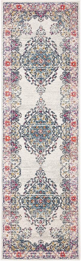 SAFAVIEH Evoke Collection 2'2" x 7' Cream / Fuchsia EVK250A Non-Shedding Living Room Entryway Foyer Hallway Bedroom Runner Rug