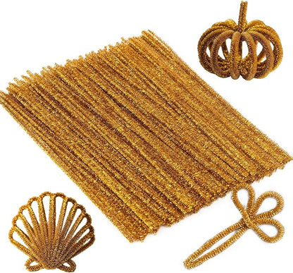 Caydo 200 Pieces Glitter Golden Pipe Cleaners, Thick Fluffy Chenille Stems, Pipe Cleaner Crafts for Arts & Crafts, Perfect for Making Animals, Flowers, and Mother's Day Decorations