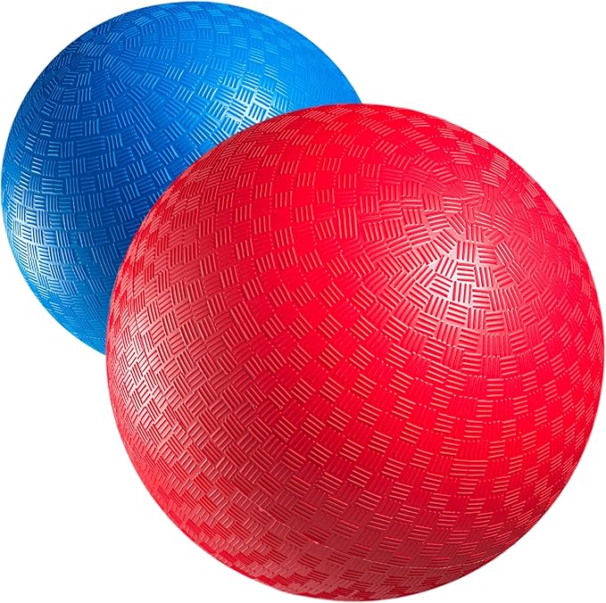 5 Inch Red & Blue Playground Dodgeballs - (2-Pack) - Small Playground Balls for Kids, Teens & Adults - Indoor & Outdoor Gym Sports Balls for Dodgeball, Four Square, PE, Recess Games w/Hand Pump