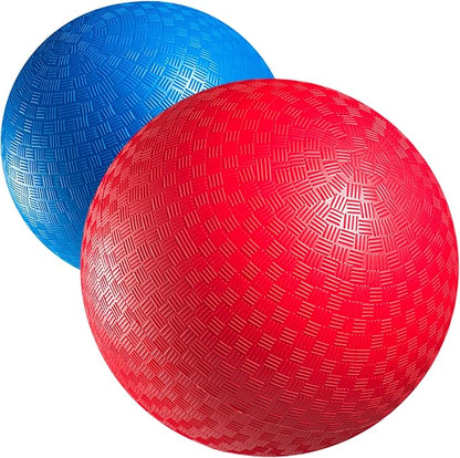 5 Inch Red & Blue Playground Dodgeballs - (2-Pack) - Small Playground Balls for Kids, Teens & Adults - Indoor & Outdoor Gym Sports Balls for Dodgeball, Four Square, PE, Recess Games w/Hand Pump