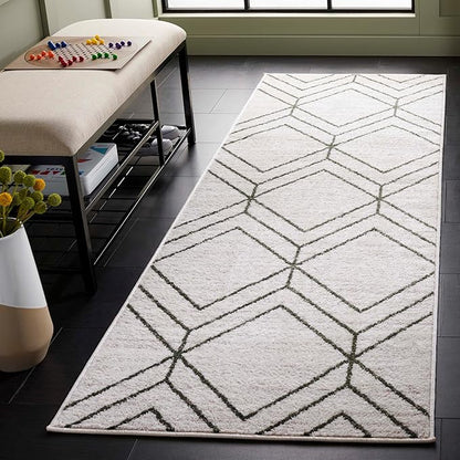 SAFAVIEH Adirondack Collection Runner Rug - 2'6" x 8', Ivory & Green, Geometric Design, Ideal for High Traffic Areas in Entryway, Kitchen & Bathroom (ADR241E-28)