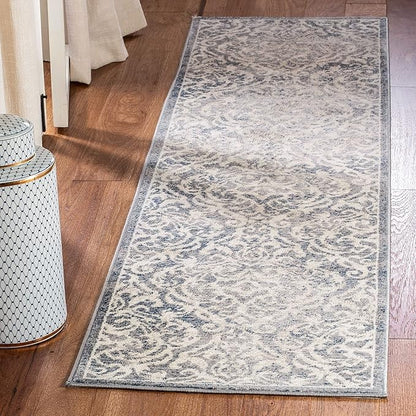 SAFAVIEH Brentwood Collection 2' x 10' Light Grey/Blue BNT810G Damask Non-Shedding Living Room Entryway Foyer Hallway Bedroom Runner Rug
