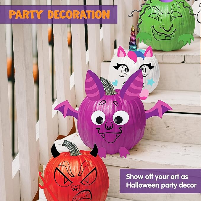 Klever Kits Halloween Arts and Craft Pumpkin Painting Kit, Party Favors for Kids, Halloween Pumpkin Decorating Kit for Party Supplies, Halloween Party Decor DIY Coloring Activities School Party Games