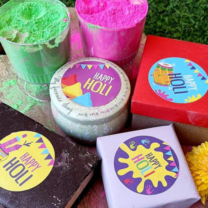 Happy Holi Stickers, 40 Pieces, 2 inches, Round, 4 Unique Designs
