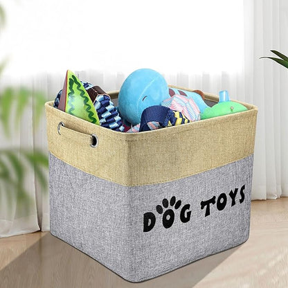PET ARTIST Large Dog Toy Basket Bin - Rectangular Storage Box Chest Organizer for Dog Toys,Coats,Clothing,Apparel & Accessories & Blanket,Gray,15"x13"x12"