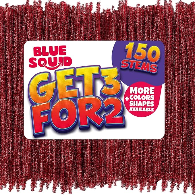 Blue Squid Pipe Cleaners Craft Chenille Stems - Chenille Cleaners, Pipe Cleaners, DIY Art & Craft Projects, Kids Fuzzy Sticks Crafts, Extra Long Pieces, Sparkle Crafting Colors