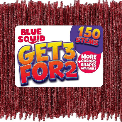 Blue Squid Pipe Cleaners Craft Chenille Stems - Chenille Cleaners, Pipe Cleaners, DIY Art & Craft Projects, Kids Fuzzy Sticks Crafts, Extra Long Pieces, Sparkle Crafting Colors