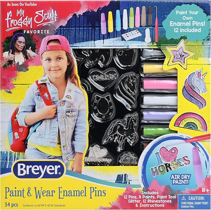 Breyer Horses Paint and Wear Enamel Pins Craft Set | Pins, Paints, Glitter & Rhinestones | Includes 12 Enamel Pins | Model #4240