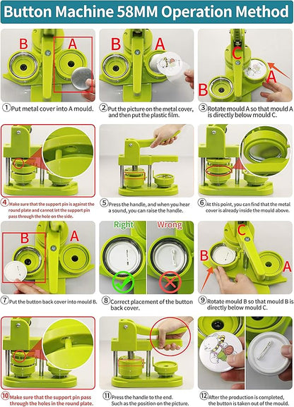 Button Maker Machine 58mm - (3rd Gen) Installation-Free 58mm(2.25in) DIY Pin Badge Button Maker Press Machine Badge Punch Press with Free 100pcs Button Parts&Pictures&Circle Cutter&Magic Book