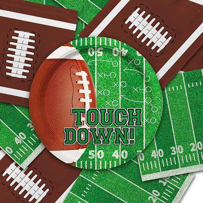 Football Party Supplies Kit Serve 50,Includes Touchdown Dinner Plates, Dessert Plates and Napkins for Football Birthday Party Football Game Day Tailgate Party Decorations