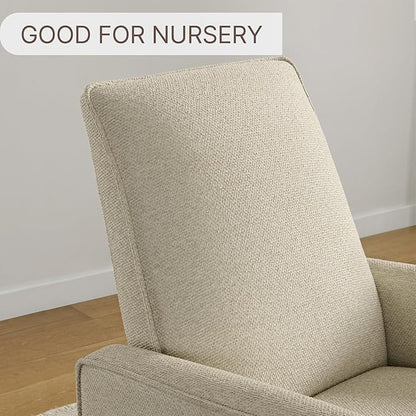 Upholstered Recliner Swivel Glider Nursery Chair Reclining Performance Fabric Rocker with Metal Base,Basketweave,Oat
