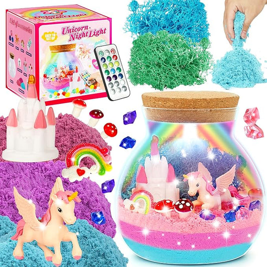 Unicorn Light-Up Terrarium Kit for Kids - LED Night Light Birthday Gift for Girls Ages 5 6 7 8 9 10 11 12 Year Old - Unicorn DIY Arts and Crafts Kit for Kids - Best Christmas Gifts for Girls