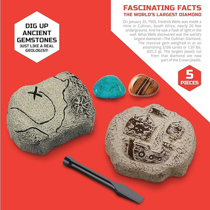 Discovery #MINDBLOWN Mini Unearthed Treasure Set, 2 Pack Excavation Kit w/Chisel, Uncover 2 Gemstones, Interactive Archaeology Geology Paleontology Experiment, Fun & Educational STEM Toy for Kids 6+