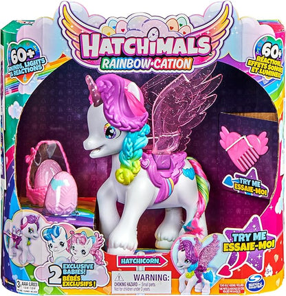 Hatchimals CollEGGtibles, Hatchicorn Unicorn Toy with Flapping Wings, Over 60 Lights & Sounds, 2 Exclusive Babies, Kids Toys for Girls Ages 5 and up