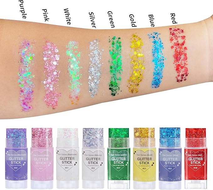 Pink Hair Glitter Stick,Cheer Body Face Glitter,Waterproof Singer Concert Music Festival Pink Out Accessories for Spirit Week,Halloween Shimmer Holographic Body Paint
