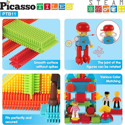 Picasso Toys Hedgehog Blocks 4 Family Action Character Figures Toddler Toy Construction Building Tile Block Expansion Pack Educational Add-on STEM Learning Smart Game Kit Toys Pretend Playset Age 3+