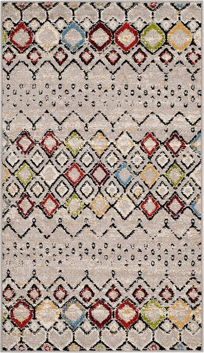 SAFAVIEH Amsterdam Collection Accent Rug - 3' x 5', Light Grey & Multi, Moroccan Boho Design, Non-Shedding & Easy Care, Ideal for High Traffic Areas in Entryway, Living Room, Bedroom (AMS108G)