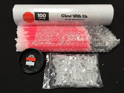 Glow Sticks Bulk Wholesale Bracelets, 100 8” Red Glow Stick Glow Bracelets, Bright Color, Glow 8-12 Hrs, 100 Connectors Included, Glow Party Favors Supplies, Sturdy Packaging, GlowWithUs Brand