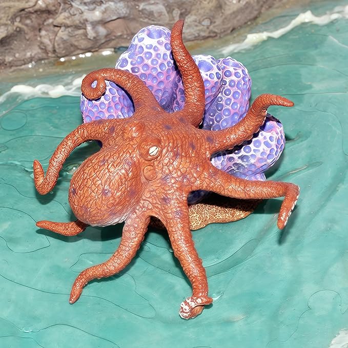 Gemini&Genius Pufferfish and Octopus Toys for Kids, Sea Animals Action Figure Set, Pufferfish and Octopus Hard Plastic Figurines, Sea Life Educational Gifts, Play&Display, Collection Models for Kids