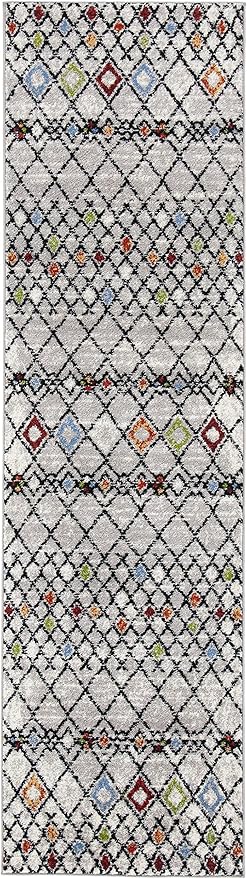 SAFAVIEH Amsterdam Collection Runner Rug - 2'3" x 8', Beige & Blue, Moroccan Boho Design, Non-Shedding & Easy Care, Ideal for High Traffic Areas in Living Room, Bedroom (AMS115B)