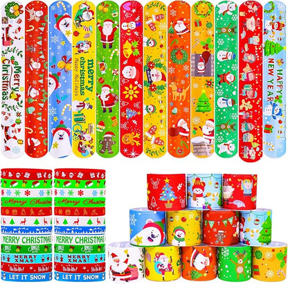MGparty 72pcs Christmas Slap Bracelets Silicone Bracelets Bulk Party Favors Toys for Kids Xmas Party Favors Christmas Stocking Stuffers Gifts Goodie Bag Stuffers