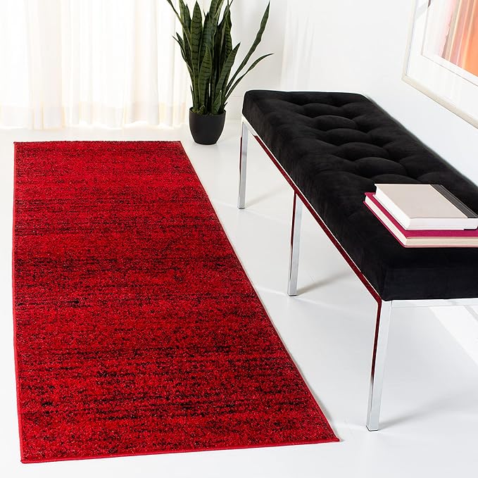 SAFAVIEH Adirondack Collection Runner Rug - 2'6" x 20', Red & Black, Modern Abstract Design, Non-Shedding & Easy Care, Ideal for High Traffic Areas in Living Room, Bedroom (ADR117F)