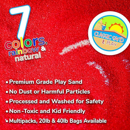 Classic Sand and Play Red Colored Play Sand, 20 lb. Bag, Natural and Non-Toxic, Fun Wet and Dry Indoor and Outdoor, Sandbox, Therapy, and Table Use, Building, Stimulate Sensory Needs