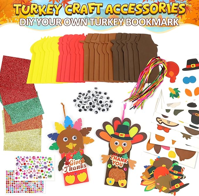 Fall Thanksgiving Crafts for Kids Adults, 24 Set Turkey Crafts Kits DIY Thanksgiving Activity Fall Festival Party Favors Classroom Prizes Friendsgiving Gifts Thanksgiving Crafts for Kids Age 4 8 12