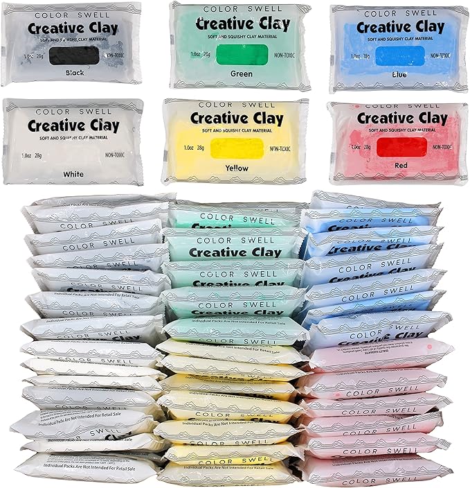 Color Swell Creative Clay Bulk Pack - 80 Packs of 1oz air-Drying Clay for Kids, Adults, classrooms
