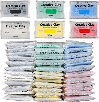 Color Swell Creative Clay Bulk Pack - 80 Packs of 1oz air-Drying Clay for Kids, Adults, classrooms