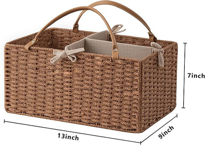 HBlife Baby Diaper Caddy Organizer, Paper Rope Storage Baskets Nursery Bin with Removable Divider, Portable Car Organizer for Diapers, Baby Shower Gifts, Newborn Essentials Must Haves