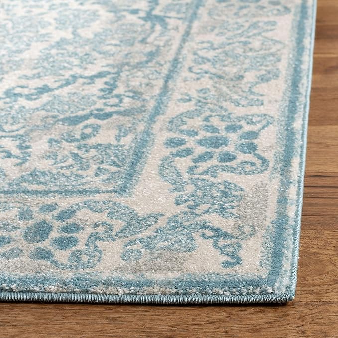 SAFAVIEH Evoke Collection 2'2" x 7' Ivory / Light Blue EVK242C Non-Shedding Living Room Entryway Foyer Hallway Bedroom Runner Rug