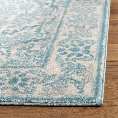 SAFAVIEH Evoke Collection 2'2" x 11' Ivory / Light Blue EVK242C Non-Shedding Living Room Bedroom Runner Rug