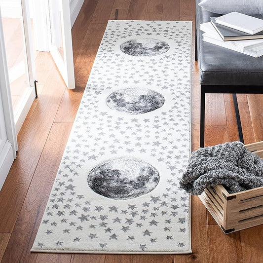 SAFAVIEH Carousel Kids Collection Runner Rug - 2'3" x 6', Ivory & Grey, Non-Shedding & Easy Care, Ideal for High Traffic Areas for Boys & Girls in Playroom, Nursery, Bedroom (CRK135A)