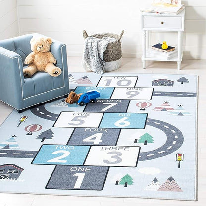 SAFAVIEH Kids Playhouse Collection Area Rug - 5'5" x 7'7", Grey & Blue, Non-Shedding Machine Washable & Slip Resistant Ideal for High Traffic Areas for Boys & Girls in Playroom, Bedroom (KPH226F)
