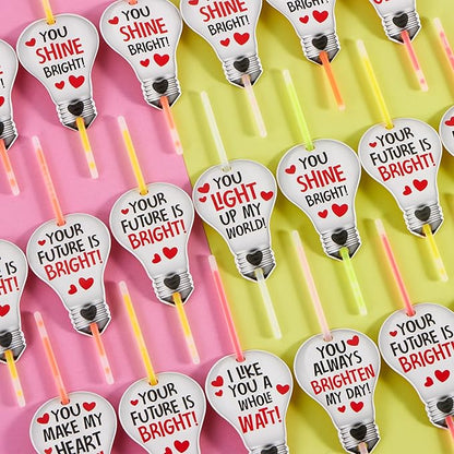 JOYIN 36 Packs Neon Valentines Day Gift Bulb Cards with Glow Sticks, Glow Necklaces for Valentine's Party Favor, Valentine Classroom Exchange Cards, Valentine School Prize