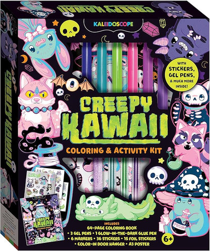 Hinkler Kaleidoscope: Creepy Kawaii Coloring & Activity Kit - Kids Cute Halloween Themed Coloring Book w/Glitter Stationery, Stickers & More, Ages 6+