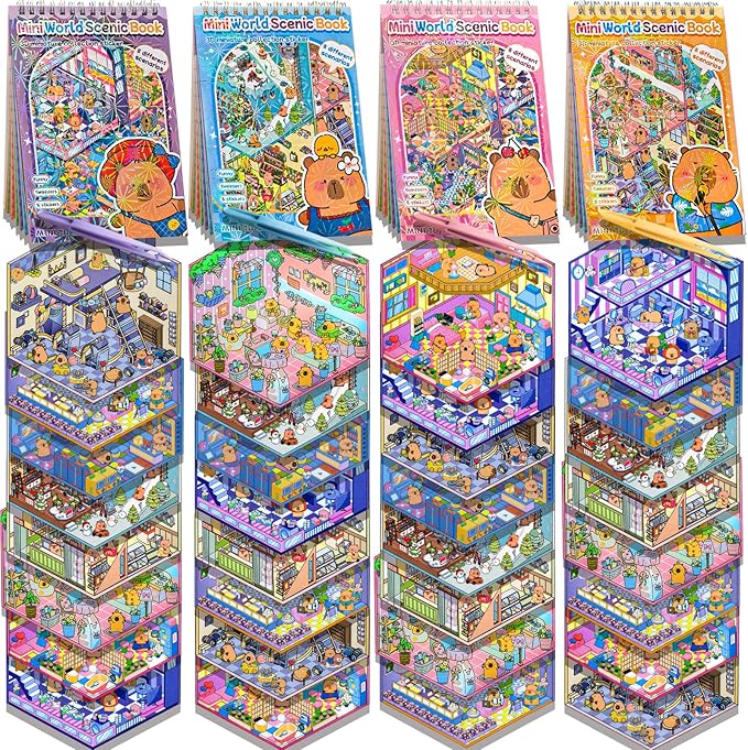 32 Sets (1200+) DIY 3D Stickers for Kids & Adults with 4 Sticker Books, Make Your Own Houses, Buildings, Shops & Amusement Park Scenes for Parties, Birthdays & Gifts