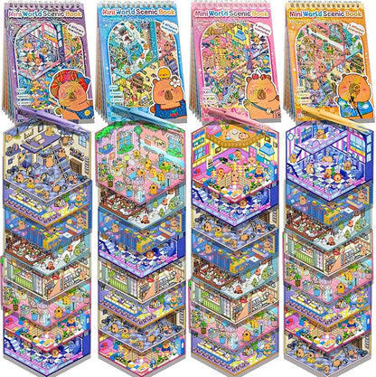 32 Sets (1200+) DIY 3D Stickers for Kids & Adults with 4 Sticker Books, Make Your Own Houses, Buildings, Shops & Amusement Park Scenes for Parties, Birthdays & Gifts