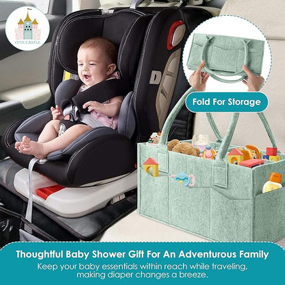 Cute Castle 2 Pack Diaper Caddy Organizer - Portable Baby Caddy Organizer with Handle, Nursery Storage Bin and Car Organizer for Girls, Boys - Baby Gift Basket - Green, Large