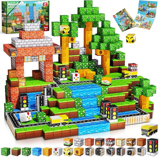 Magnetic Blocks - 150PCS Magnetic Building Blocks Road Forest Magnetic Cubes - Magnetic Toys for Montessori Toddler Birthday Gifts -STEM Sensory Construction Toys for Kids Ages 3+ for Boy & Girl